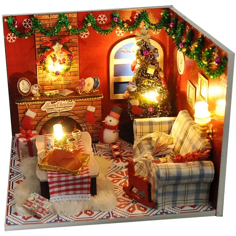 Christmas Gifts DIY Wooden Casa Dollhouse Kit Miniature Snowman Assembled - £33.45 GBP+