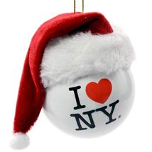 I Love New York NY Ball with Santa Hat Christmas Ornament - $12.76