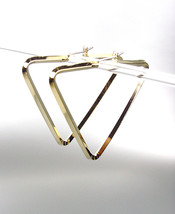 CHIC &amp; UNIQUE Thin GOLD Metal Triangle 1 3/4&quot; Hoop Post Earrings - £10.37 GBP