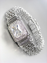 STUNNING Emerald cut CZ Crystal Pave Crystals Silver Mesh Magnetic Bracelet - $36.99