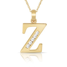 14K Solid Yellow Gold Block Initial &quot;Z&quot; Letter Charm Pendant &amp; Necklace - £48.55 GBP+