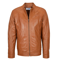 DR153 Men&#39;s Casual Biker Leather Jacket Tan - £123.08 GBP