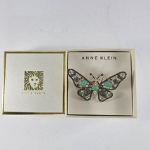 Anne Klein Butterfly Brooch Pin Gold Tone Green Rhinestones - £15.61 GBP