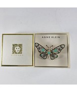 Anne Klein Butterfly Brooch Pin Gold Tone Green Rhinestones - £16.01 GBP