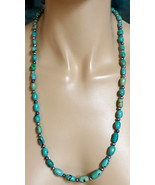 Necklace Handmade Oval Turquoise Beads with Silver Accent beads between - £72.10 GBP