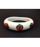 Vintage Lucite Bracelet White with Painted Strawberries Chunky Sturdy - £37.75 GBP