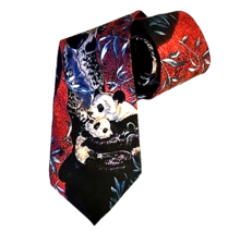 Panda Bear Silk Tie by 417 Van Heusen Vintage Endangered Red Black Made ... - £11.92 GBP
