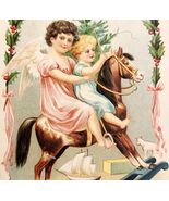 1900s Greeting Card Postcard Christmas Angel Rocking Horse Embossed E83B - €34,13 EUR