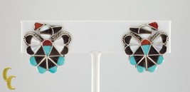 Sterling Silver Lapidary Inlay Eagle Dancer Clip-On Earrings Gorgeous - $237.60