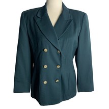 Vintage 90s Wool Double Breasted Blazer 8P Green Button Pockets Lined Union Made - £32.88 GBP