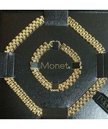 Monet Necklace &amp; Bracelet Polished Gold Tone and Textured Panther Link C... - $48.05 CAD