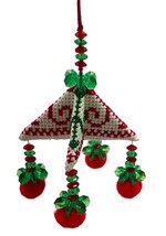 Vintage Christmas Tree Ornament Cross Stitch Triangular Pyramid Handmade 3 Inch - £8.55 GBP