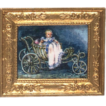 dollhouse miniature framed art picture Jacqueline&#39;s Victorian Baby #9787 gold - £7.49 GBP