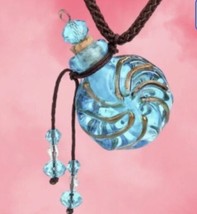 Blue Perfume / Essential Oil Bottle Necklace with Cork Lid and on a rope chain - £8.04 GBP