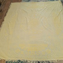 Vintage Chenille Bedspread FULL Blanket Yellow Daisy Flowers geometric Fringe - £95.92 GBP