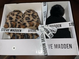 Steve Madden Black hat leopard faux Fur Slippers Gift Set, New - £57.90 GBP