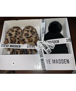 Steve Madden Black hat leopard faux Fur Slippers Gift Set, New - $48.28 CAD