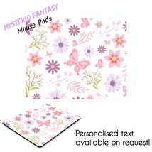 Pink &amp; Purple Flower Butterfly Artistic Personalised Mouse Pad-Mouse Mat. - £22.23 GBP