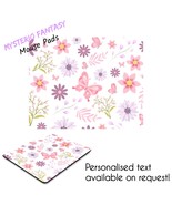 Pink &amp; Purple Flower Butterfly Artistic Personalised Mouse Pad-Mouse Mat. - £22.21 GBP