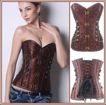 Renassiance Satin Brocade Victorian Goth Stud Chains Lace Up Corset with Panty