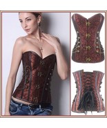 Renassiance Satin Brocade Victorian Goth Stud Chains Lace Up Corset with... - £54.31 GBP