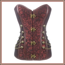 Renassiance Satin Brocade Victorian Goth Stud Chains Lace Up Corset with Panty image 2