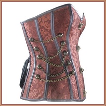 Renassiance Satin Brocade Victorian Goth Stud Chains Lace Up Corset with Panty image 3