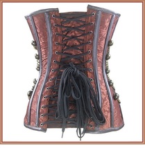 Renassiance Satin Brocade Victorian Goth Stud Chains Lace Up Corset with Panty image 4