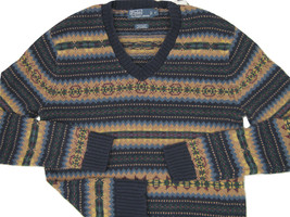 NEW $225 Polo Ralph Lauren Sweater! *Navy &amp; Tan Fair Isle*  *Slimmer Fit*  Vneck - £94.02 GBP