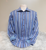 Bugatchi Uomo Mens Button Front Shirt Blue Stripe Long Sleeve Medium - £13.39 GBP