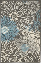 2&#39; X 3&#39; Blue And Gray Floral Power Loom Area Rug - £44.34 GBP