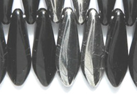 Large Dagger Czech Beads Black Chrome 5x16mm, 50 glass spear half silver - $3.50