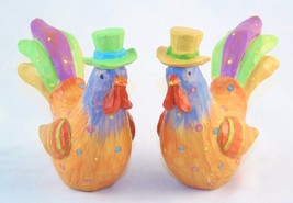 Pair of Rooster Polyresin Figurines ~ Colorful Hand Painted Kitchen Decor - £7.01 GBP