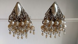 Vintage Jewelry Clip On Earrings Pearl-Beaded Marrakesh Gypsy Clipons - £28.30 GBP