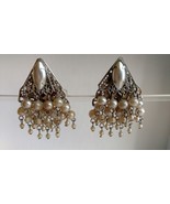 Vintage Jewelry Clip On Earrings Pearl-Beaded Marrakesh Gypsy Clipons - £28.76 GBP