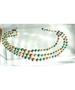 Vintage Jewelry 3-Strand Choker Necklace &amp; Earrings Pastel Green Cream B... - £39.53 GBP