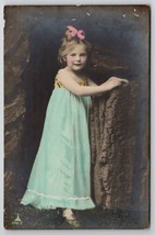 RPPC Sweet Little Girl Hand Colored Pink And Blue  Rustic Scene Postcard S27 - £11.82 GBP