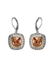 CLASSIC 18kt White Gold EP Brown Topaz CZ Crystal Petite Dangle Earrings - $18.99