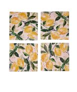Vintage Lemon Ceramic Tile Coaster Set Of 4 Cork Bottom Foliage 3.75” Sq... - $176.00 MXN
