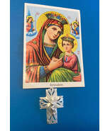 Our Lady of Perpetual Help Image + Mother of Pearl Crucifix Pendant, New - $14.99