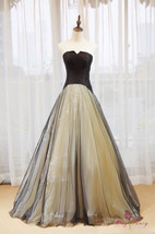 Rosyfancy Black And Champagne Strapless Bridal Wedding Gown With Lace Applique - £223.77 GBP