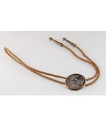 Morgan Dollar Bolo Tie with Braided Tan Leather and Aglets - $3,636.28 MXN