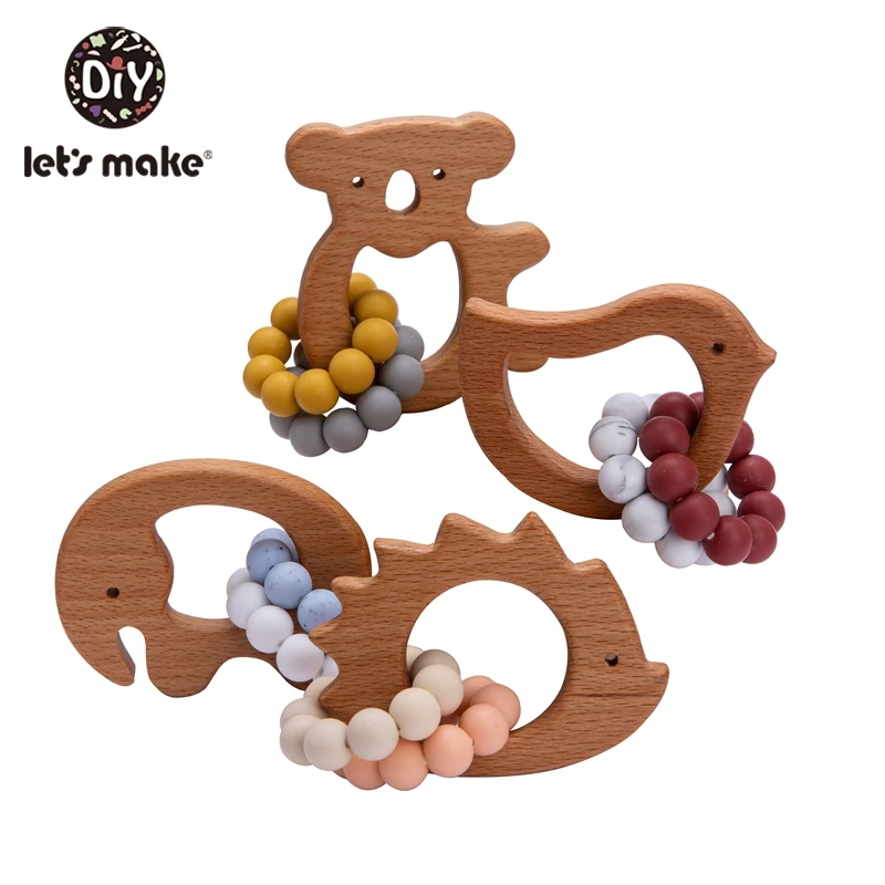 Let&#39;s Make Baby Toys Animal Beech Olive Oil Wooden Teether Food Grade Baby - £12.87 GBP