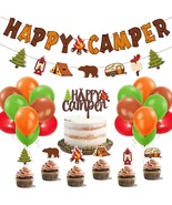 Happy Camper Party Decoration Kit Banner Cake Topper S Kids Backyard C - £23.59 GBP