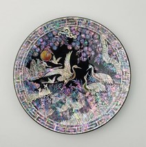 Mother of Pearl Plate Korean Nacre Chinoiserie Folk Art Cranes Lacquerwa... - $158.23