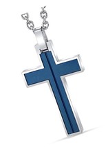 Blue Stainless Steel Classic Cross Pendant Mens Day 22 - $120.91