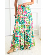Green Abstract Printed High Waist Tiered Maxi Skirt - $21.64