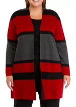 New Kasper Red Gray Color Block Open Front Cardigan Size 1 X Women $119 - £56.47 GBP