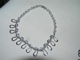 Vintage W. Germany Signed Lightweight Silvertone Open Loop Fringe Link Necklace  - £14.90 GBP