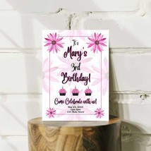 Personalized Hot Pink Flower Birthday Invitation - £7.98 GBP